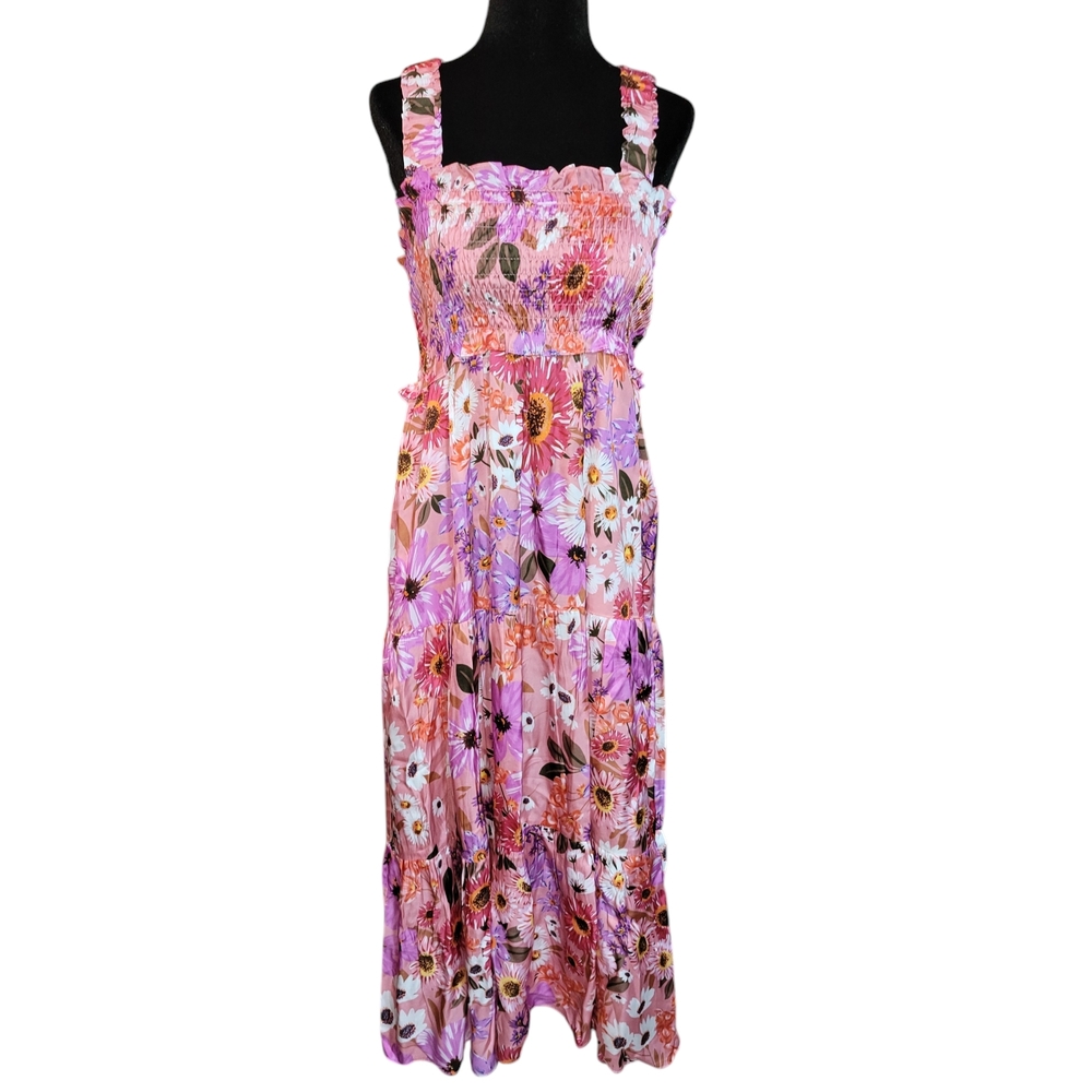 Rachel Parcell Tiered Floral Smocked Midi-dress In Botanical Floral
